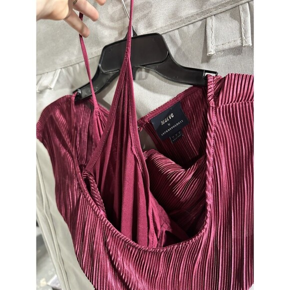 Anthropologie Maeve Sonata Wide Leg Pleated Cropped Jumpsuit sz 2 Ribbed Red‎ - Picture 8 of 10